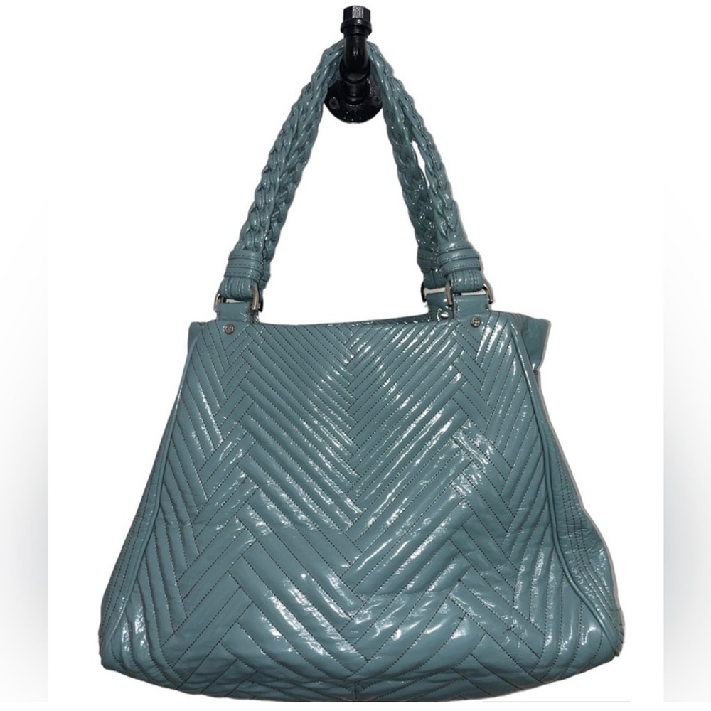 COLE HAAN LEATHER "LAURY" LARGE TOTE SATCHEL HANDBAG DUSTY SKY BLUE $425 Retail